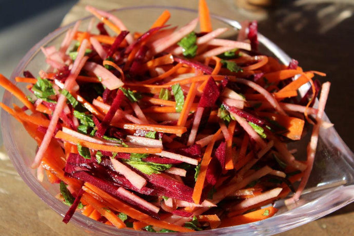 Apple Beet Carrot Slaw with Mint-Cumin Vinaigrette