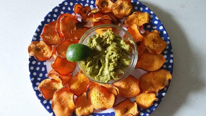 Baked Sweet Potato Chips with Fresh Guacamole