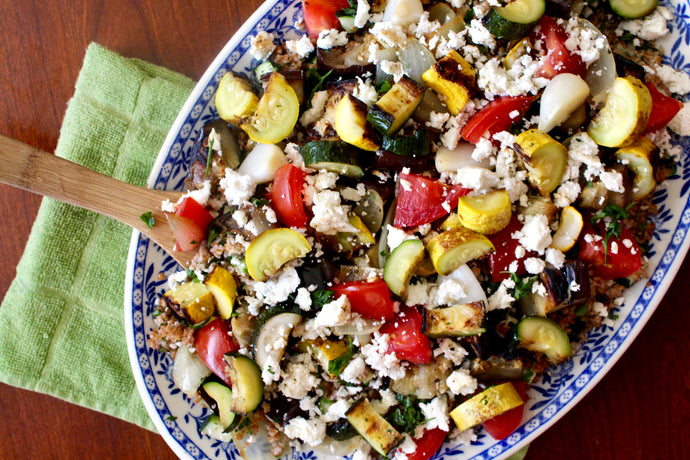 Grilled Vegetables with Marinated Feta and Tabbouleh