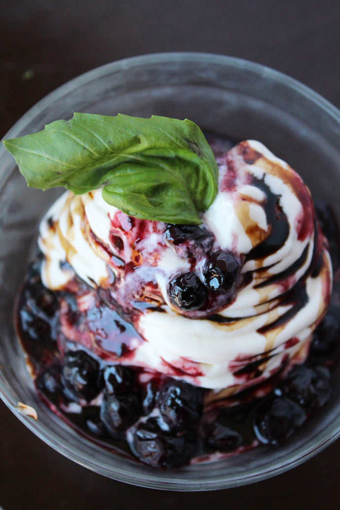 No Churn Mascarpone Ice Cream with Balsamic Blueberry Compote