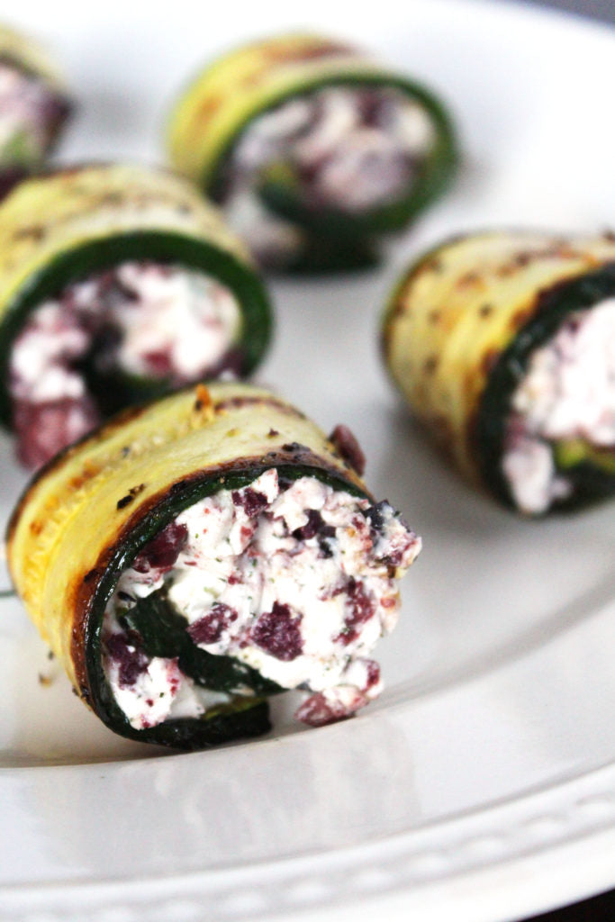 Zucchini Roll Ups with Herbed Goat Cheese and Olives